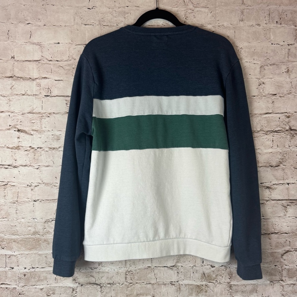 Marine Layer Men's Large Jordan Color Block Stripe Crewneck Sweater Navy Green L - Picture 6 of 6